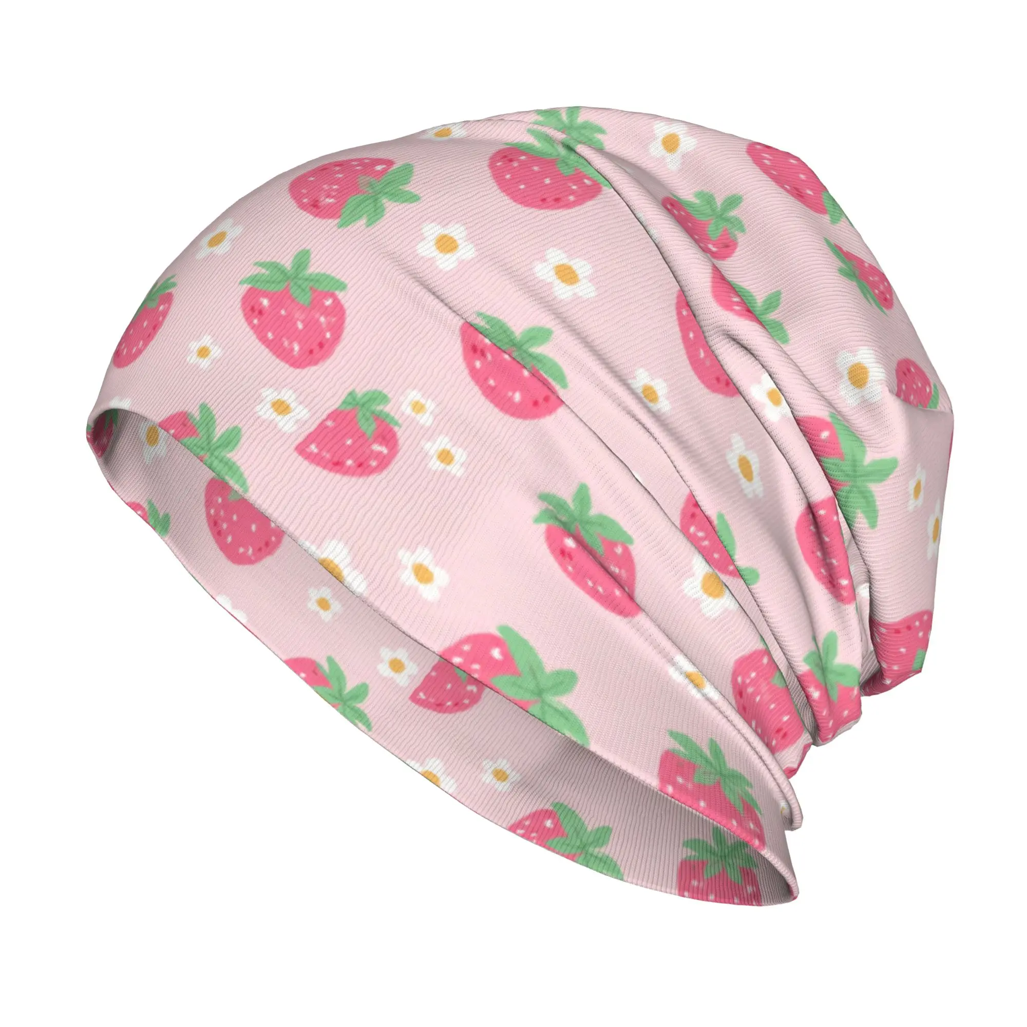 Strawberry Daisy Floral Summer Cute Pink Skullies Beanies Hats  Summer Unisex Outdoor Cap Warm Dual-use Bonnet Hat