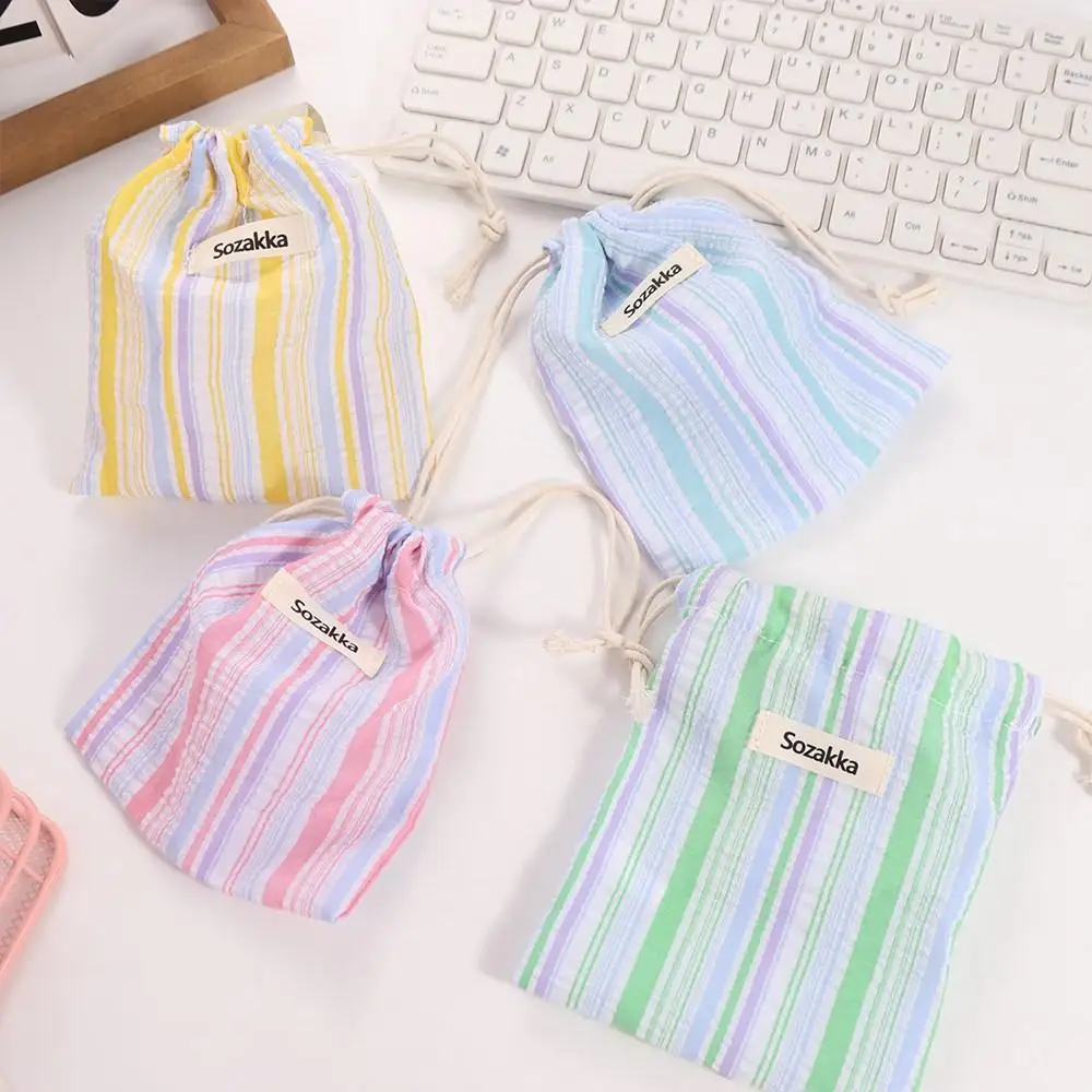 

Portable Change Bag Stripe Drawstring Storage Bag Coin Purse Canvas Makeup Bag Wallet Handbag Cosmetics Bag Travel