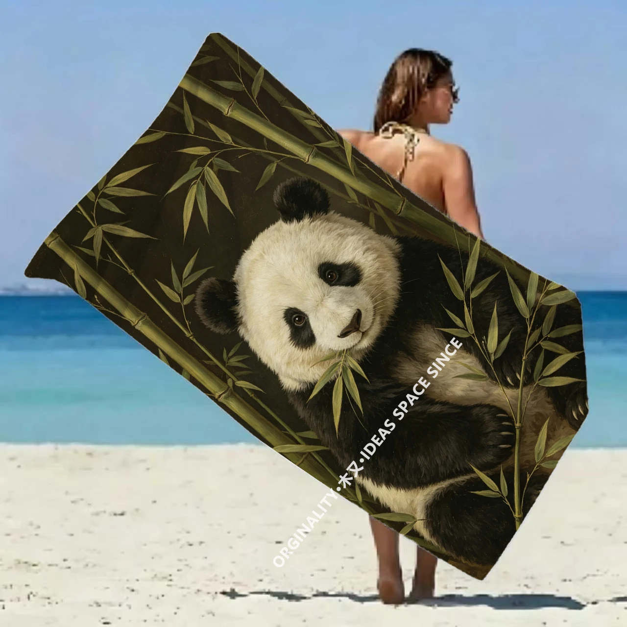 Toalla de playa con estampado de bambú y panda gigante, con protección solar y resistente al viento, adecuada para piscina, camping y viajes
