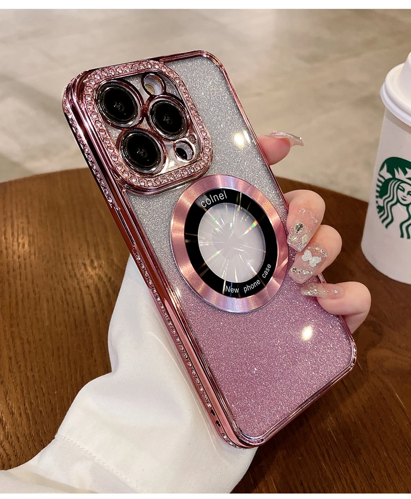 Luxury Glitter Wireless Charging Diamond Magsafe Case For iPhone 14 13 12 11 Pro Max Plus Magnetic Bumper Cases Cover