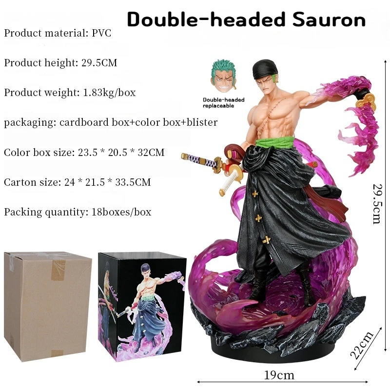 Nuevas figuras de Anime de una pieza de 30cm, figura de acción de Roronoa Zoro, estatua de Pvc de doble cabeza, decoración, modelo coleccionable, juguete para regalo