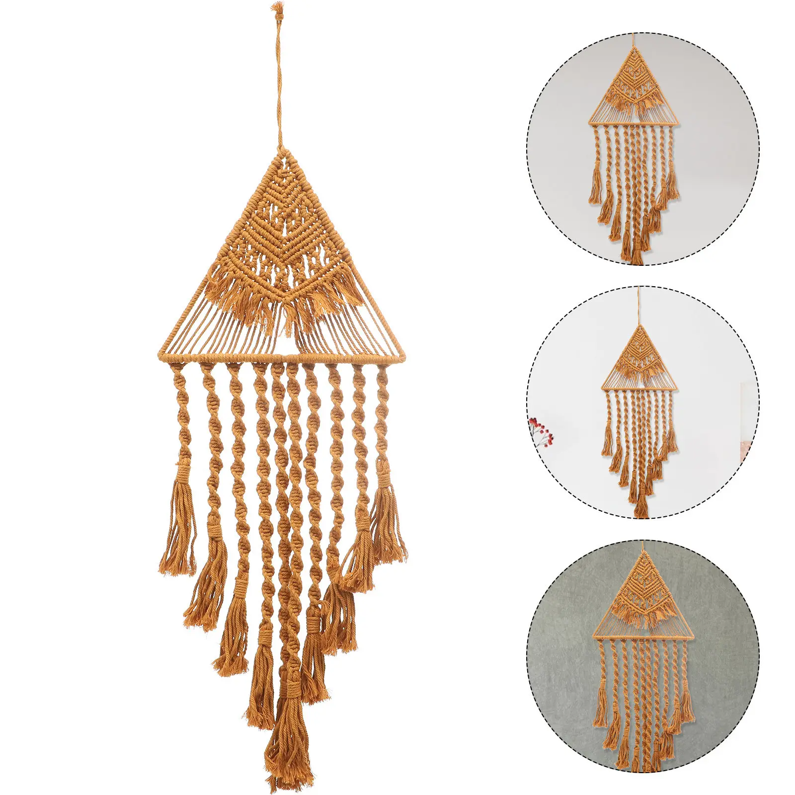 Handmade Bohemian Macrame Woven Triangle Tassel Tapestry Wall Hanging Home Room Decor Macrame Wall Decor Hand-Woven Tapestry