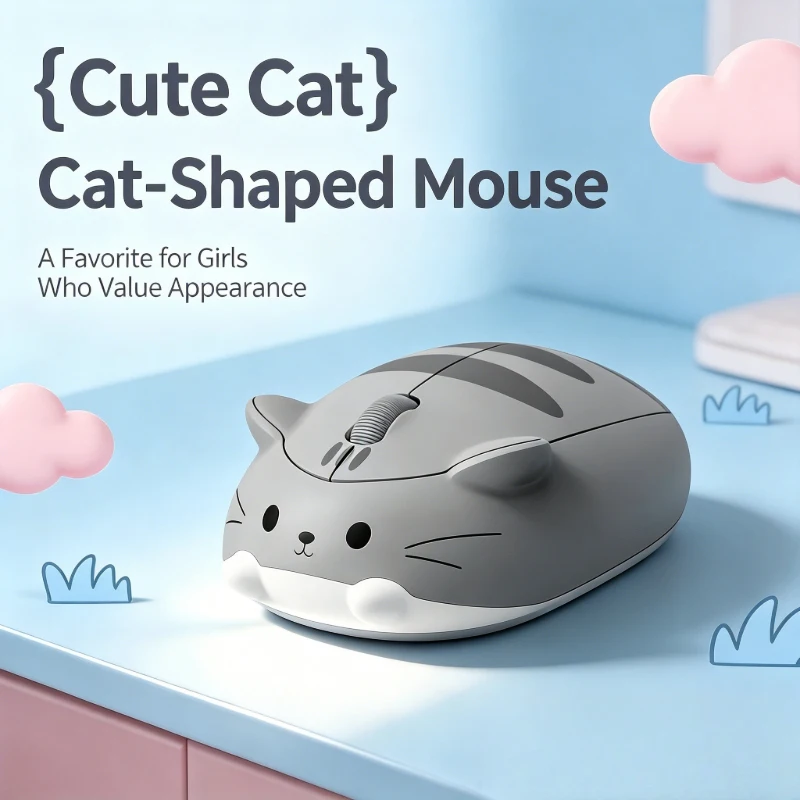 

New Cute Cat Wireless Mouse 2.4G Portable Silent Ergonomic Mouse for Laptop PC Gift for Women Girls