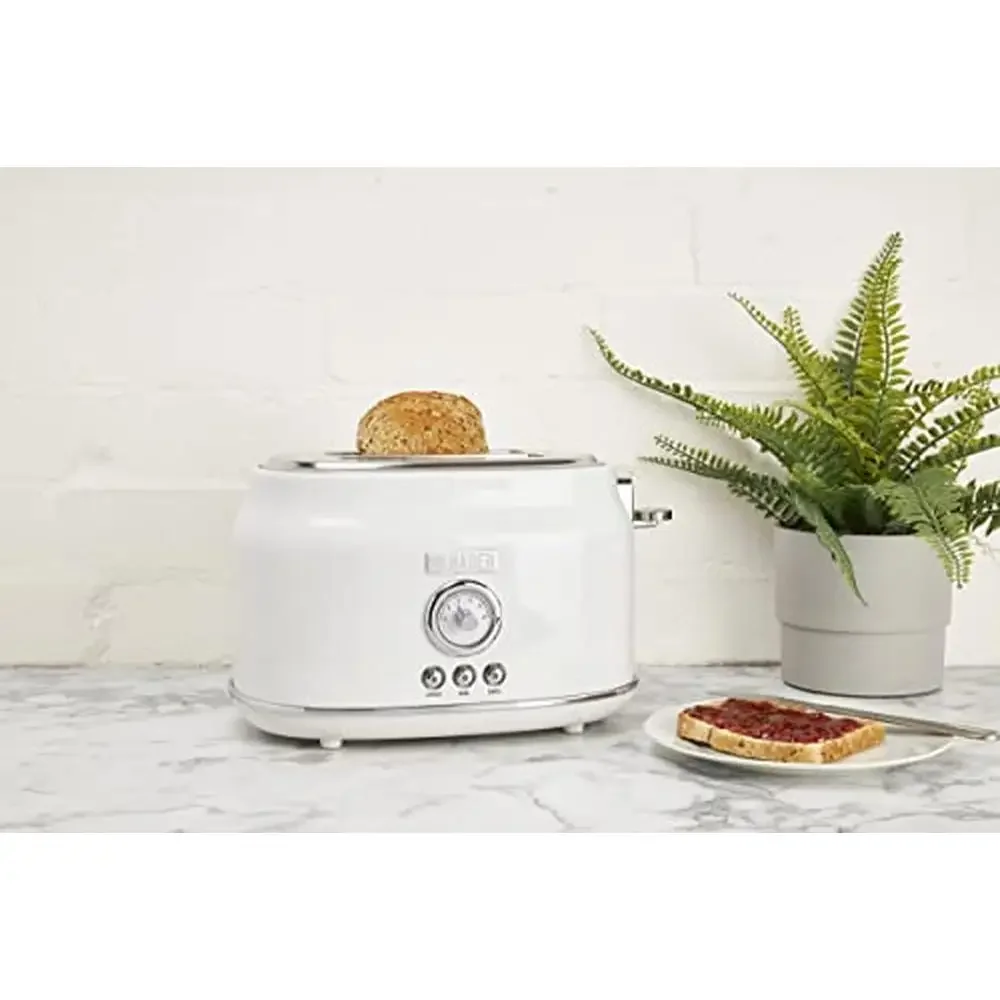 Architectural Inspired Wide Slot Toaster 6 Browning Levels Cancel Defrost Reheat Stainless Steel Crumb Tray Compact Ivory Color