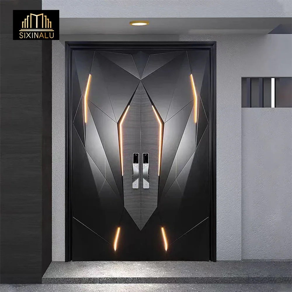 

Sixinalu 3/4mm Pivot Doors Interior Entry Entrance Door With Light Strip Front Casement Aluminum Design Door Home Decor Custom