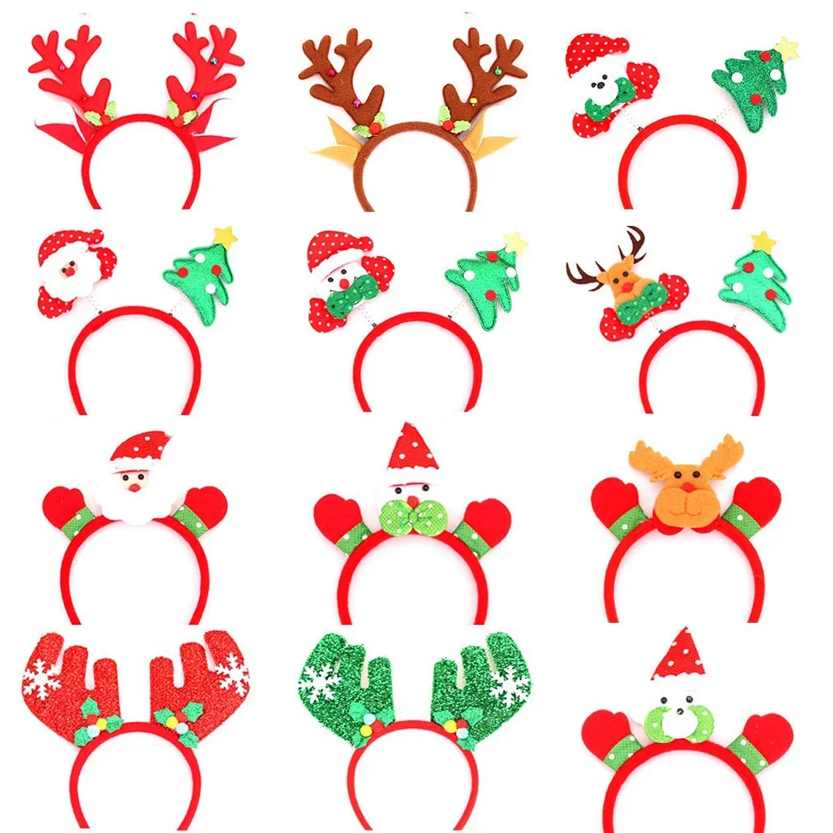 New Children's Cartoon Christmas Head Button Hair Band Party Gift Reindeer Antlers Snowman Sprung Headband Christmas Decoration