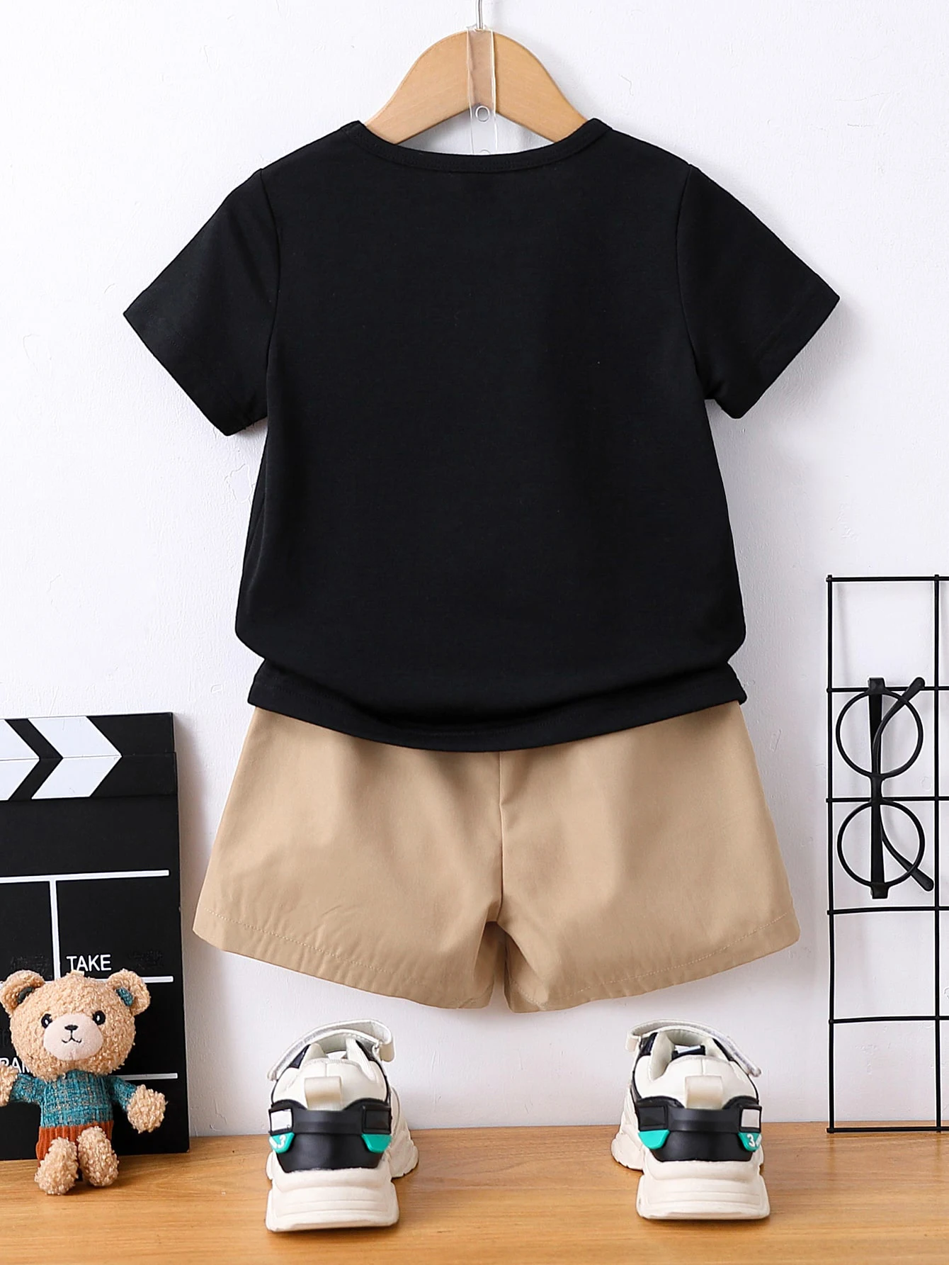 Verão menino dos desenhos animados urso crianças conjunto de 2 peças em torno do pescoço camiseta + shorts fresco e respirável