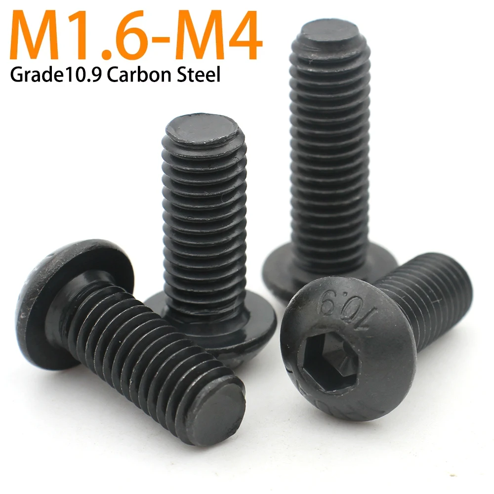 20/50pcs M1.6 M2 M2.5 M3 M3.5 M4 ISO7380 Grade10.9 Carbon Steel Hexagon Hex Socket Round Head Screw Bolt Fasteners Length=3-50mm