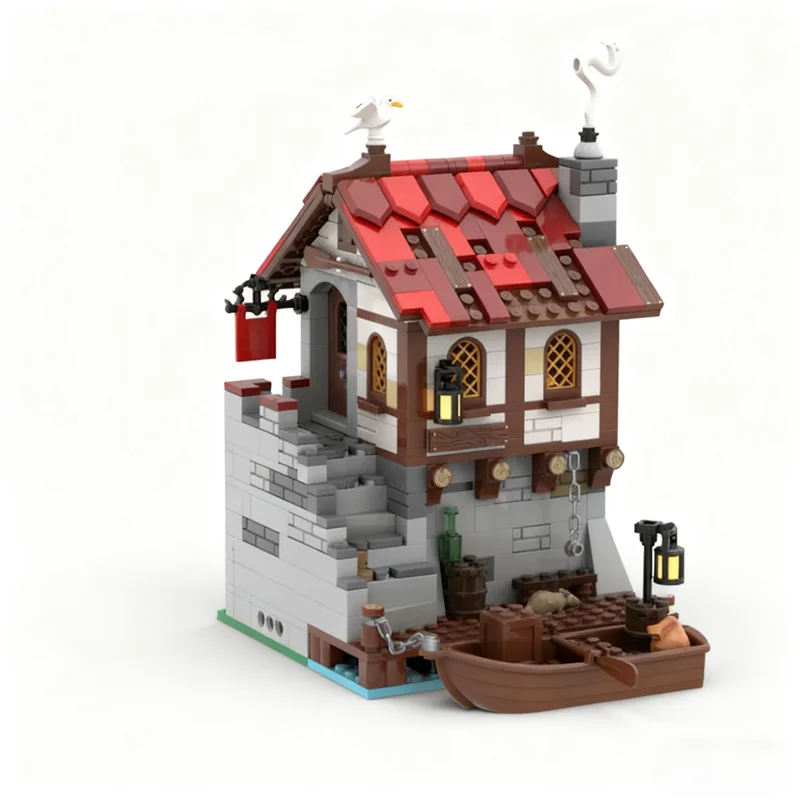 NEW 622PCS MOC Medieval Castle Seaside Market Smuggler S Nest Model Custom Bricks DIY Creative Ideas Assembly Display Gift Home