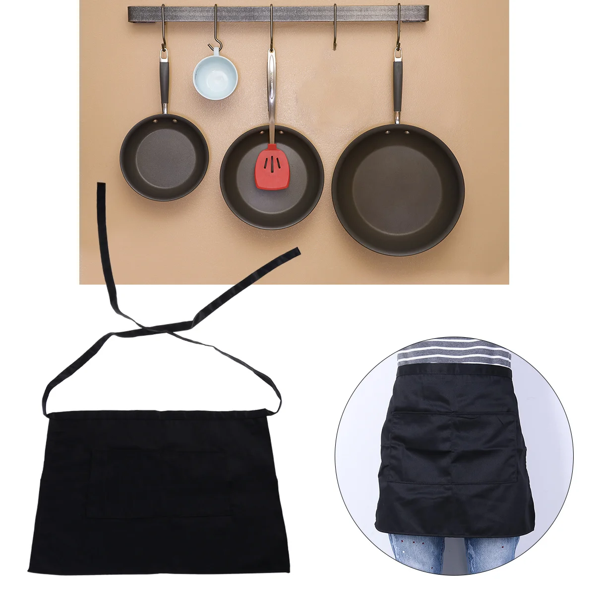 Kurze Schürze mit Tasche, Unisex-Design, schrumpffest, leicht zu waschen, ideal für Catering, Schulen, Küchen, Bars, Pubs, Restaurantpersonal