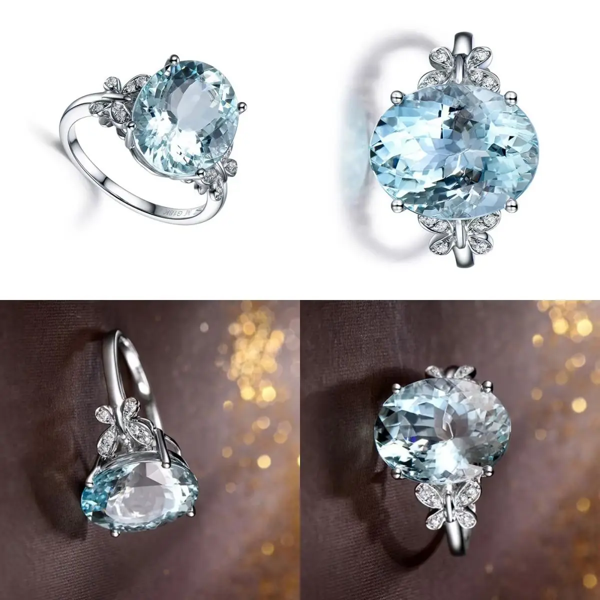 Anillo de mariposa de topacio azul marino Natural, moda europea y americana, pulsera de anillo de circón chapada en platino
