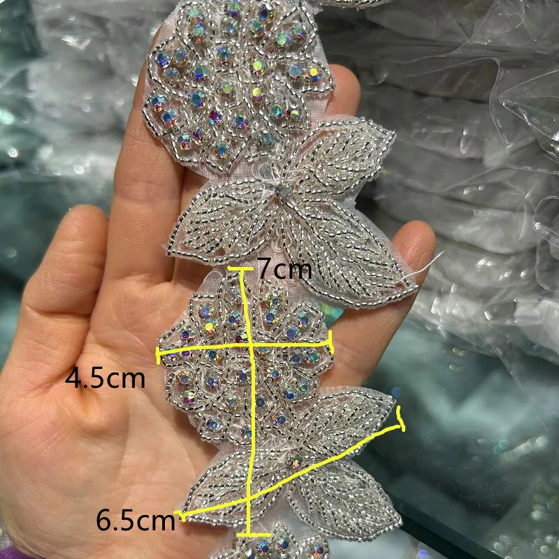 Cute AB Crystal Beaded Flower Trims For Garments Accessory Leaf Beads Rhinestone Applique Fashion Dress Clothes Shoes Ornaments