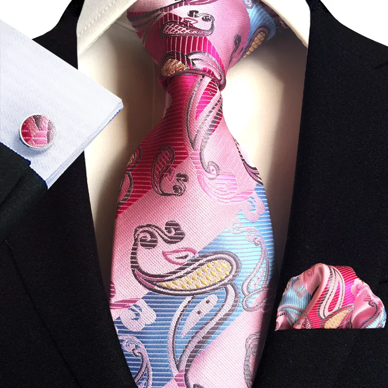 Peacock Blue Paisley Novelty Design Silk Wedding Tie for Men Hanky Cufflinks Gift Mens Necktie Set Business Party Dropshipping