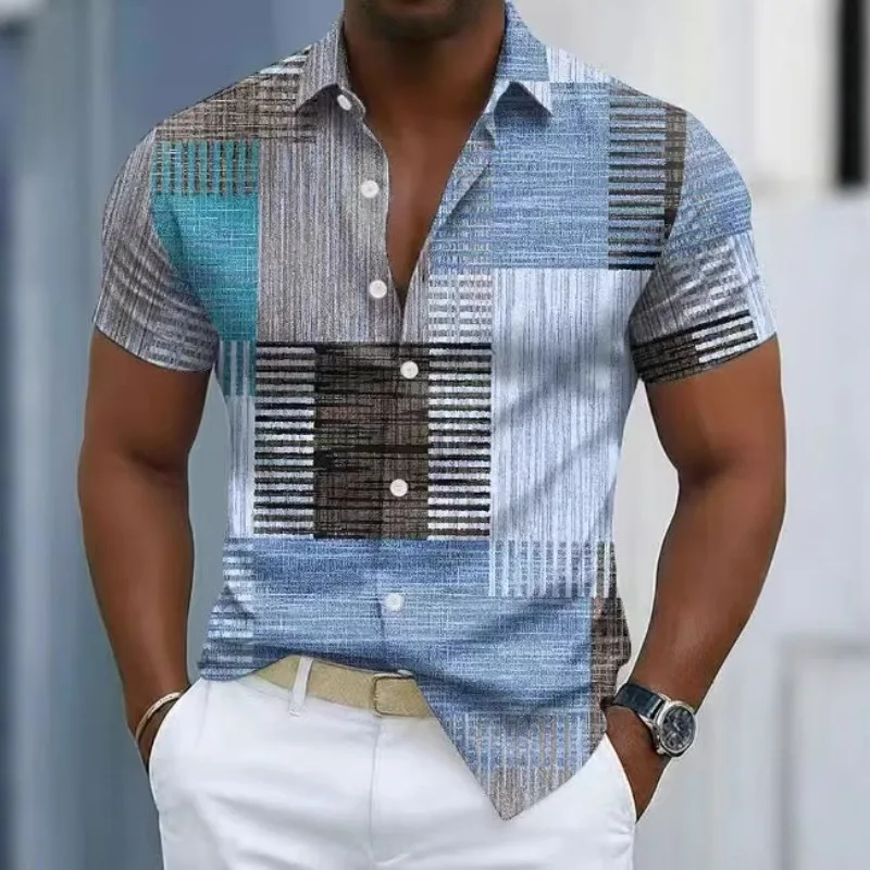 New Men's Short Sleeve Shirt 3D Digital Printing Lapel Men's Shirt Summer Trend