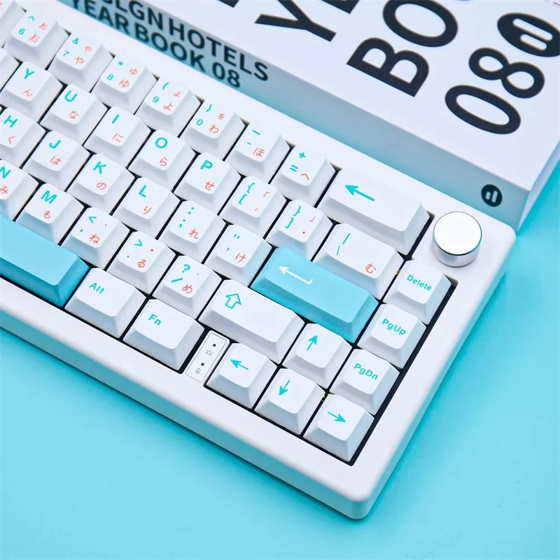 Mechanical Keyboard Custom Japanese Anime White Key Caps Cute Blue Pink Mixed Color Teclado Gamer 125 Keys PBT Keycap Cherry