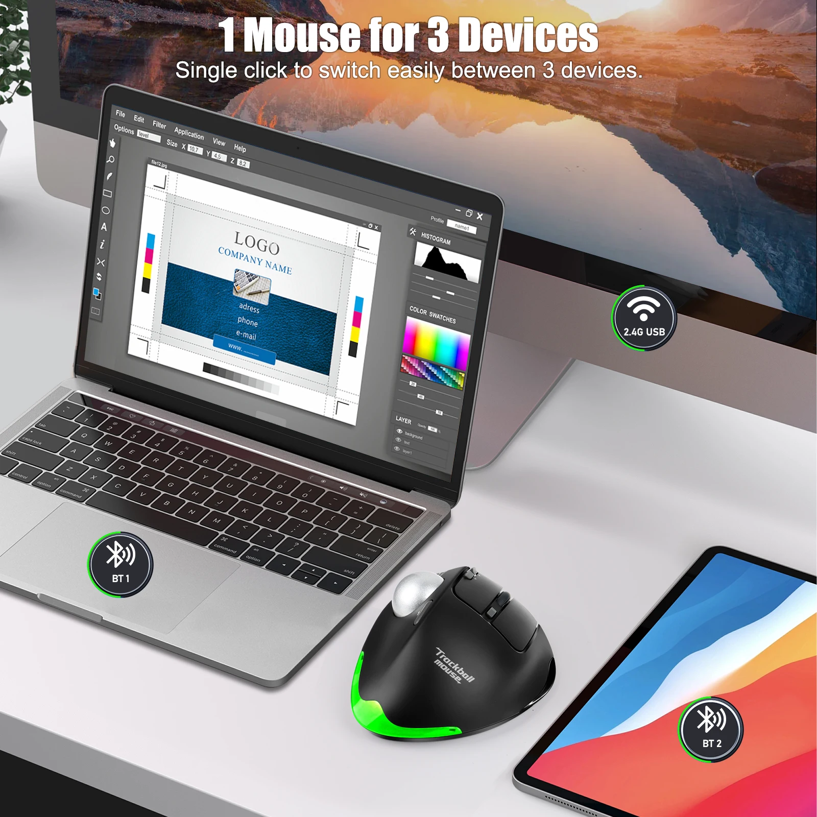 Imagem -06 - Lefon-mouse sem Fio Bluetooth Programável Ergonômico Recarregável Rollerball Mice para pc Computador Laptop 2.4g