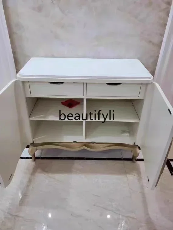 

A15 American light luxury solid wood entrance household shoe cabinet living room white storage side cabinet