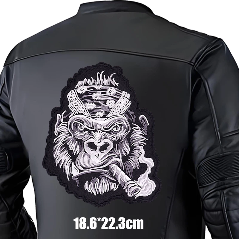Picture 5: Large Punk Motorcycle Biker Embroidery DIY Iron On Patches For Clothing thermoadhesive Patches Leather Jacket Back Sewing Patch