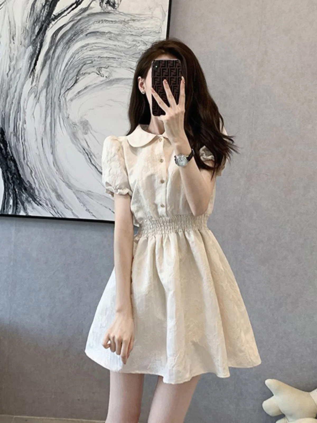 

Художественное летнее белое платье с воротником-стойкой для женщин, в корейском стиле, для чаепития, нежное, в стиле невинной девушки, для повседневной носки