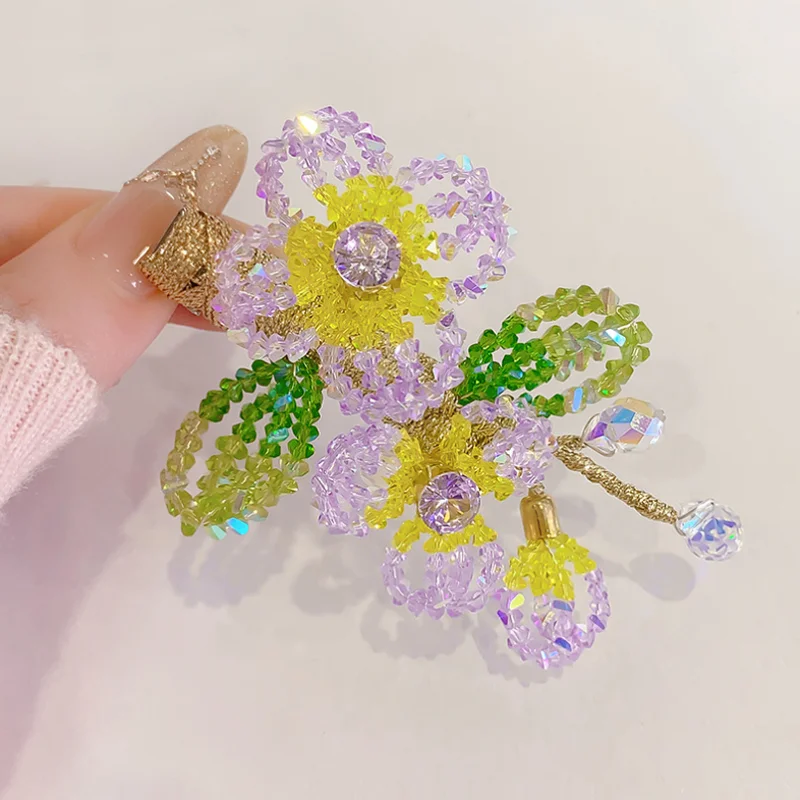 

New Color Crystal Bead Flower Duckbill Clip Hairpin Handmade Side Hair Clip Headband Women Hair Accessory and Headwear