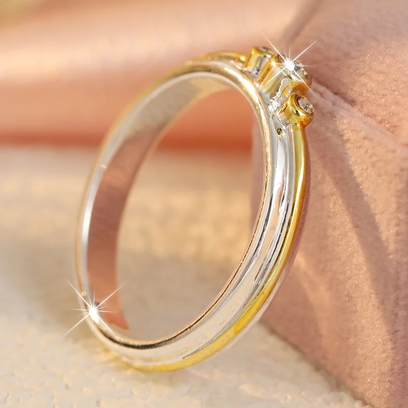 Women's Two Tone Fine Circle Thin Ring with Synthetic Zircon Embellishment Design Simple and Versatile Ring Accessory