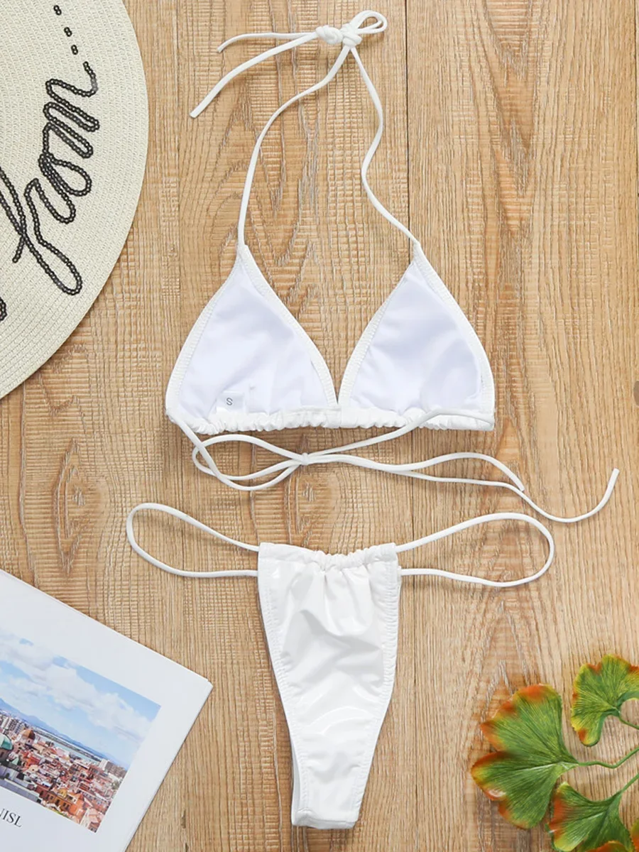 Shiny PU Mini Bikini Set Women 2025