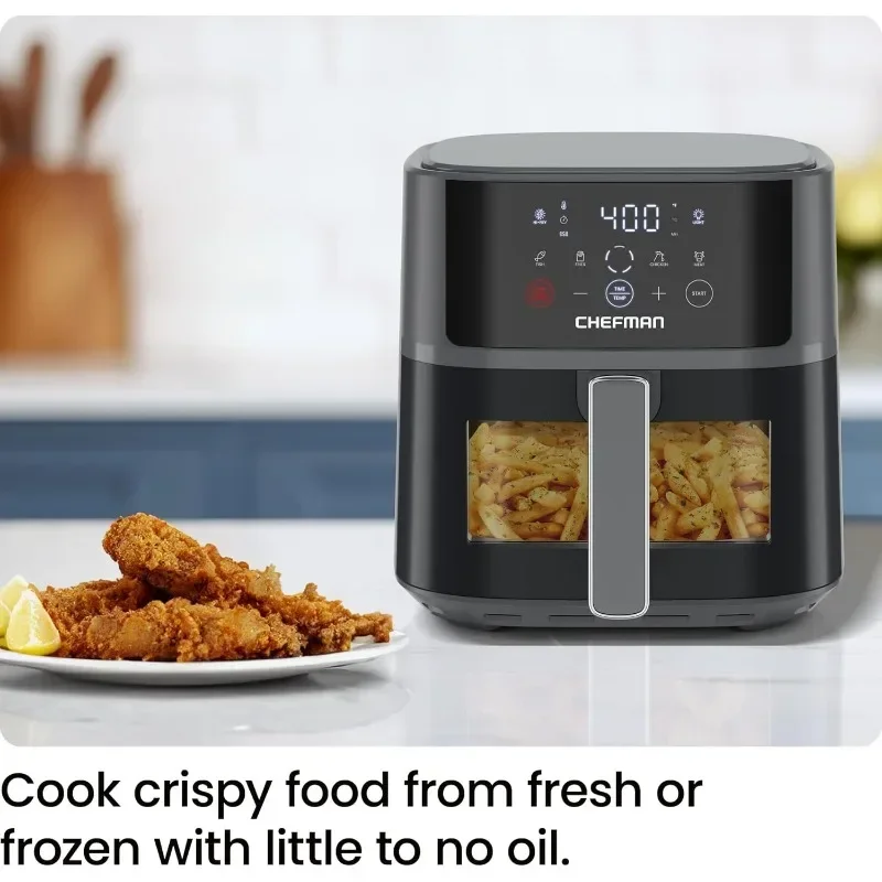 Chefman-freidora de aire para comidas rápidas y fáciles, cuenta con tecnología Hi-Fry para Extra crujiente, ventana de visión fácil, controles táctiles