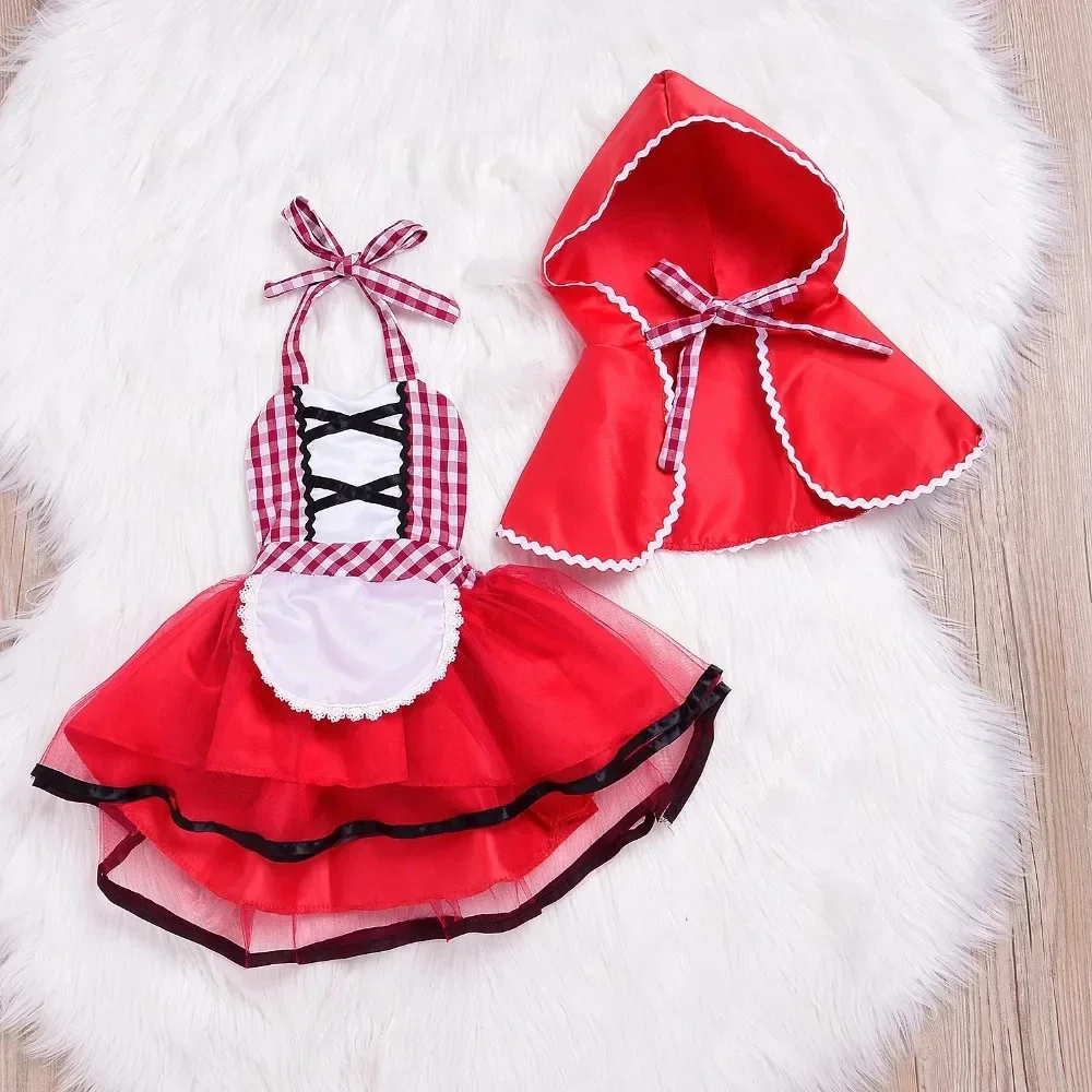 Newborn Baby Girls Tutu Dress + Cape Cloak Outfit Little Red Riding Hood Cosplay Photo Prop Costume Party Dresses Baby Clothings