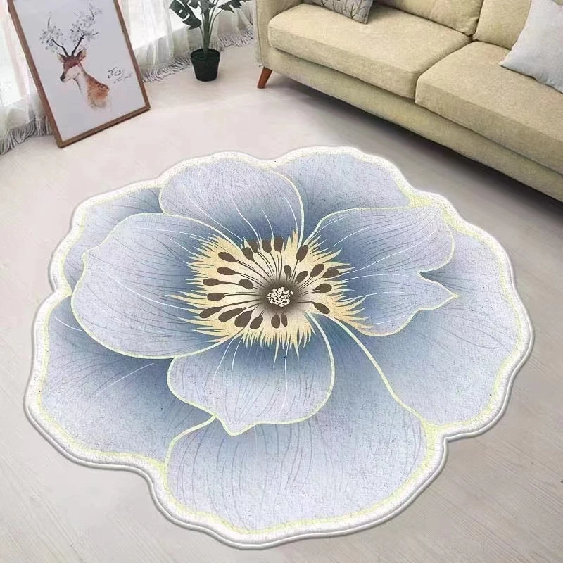 Alfombras chinas para sala de estar, alfombrilla suave y esponjosa para salón, decoración Irregular de dormitorio, flores, gruesa, redonda, lavable,