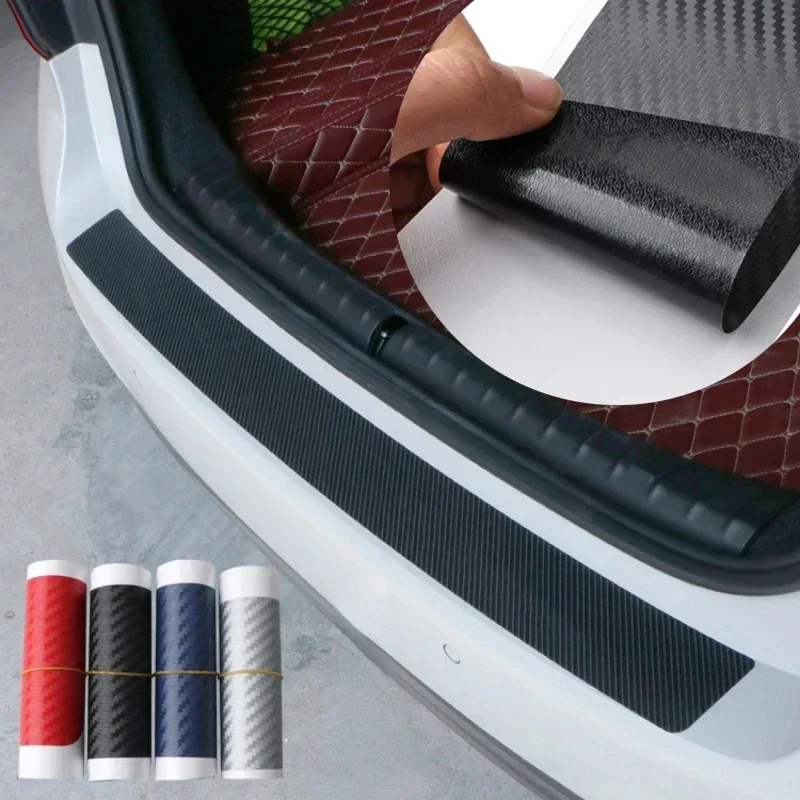 Universal Car Rear Guard Plate Sticker 4D Carbon Fiber Trim Protection Trunk Rear Bumper Pedal Stickers Film Auto Threshold Pad