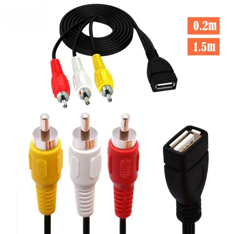 USB-auf-Bluetooth-Adapter (Buchse) 0,2m 0,5m 1,5m USB-A-Buchse auf 3 RCA Phono AV-Kabel PC TV AUX Video-Adapter