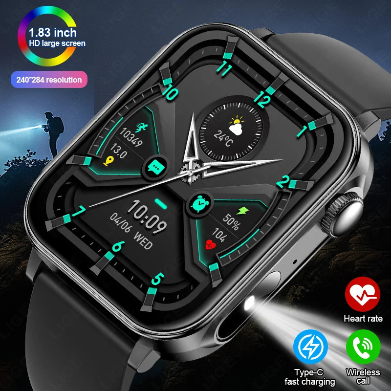 

LIGE New Type-C Charging Smart Watch Bluetooth Calling Information Reminder Movement Records Smartwatches Sleep Monitoring Watch