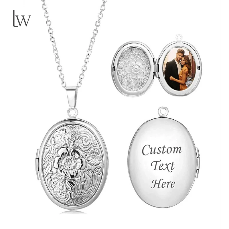 Custom Locket Necklace with Photo Personalized Picture Round/Oval Pendant Locket Necklace Customize Gifts for Women Wife