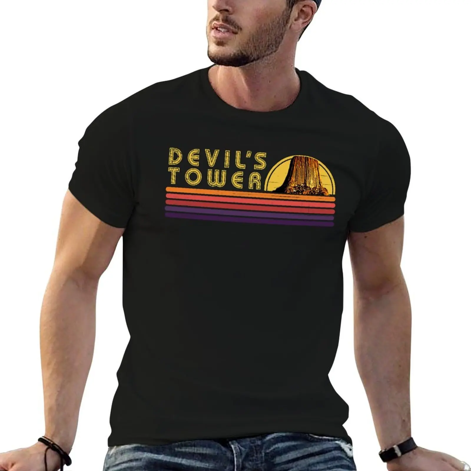 Devil's Tower Retro Vintage Stripes T-Shirt anime t shirts oversize t shirts for man slim fit mens graphic t shirts T-shirt