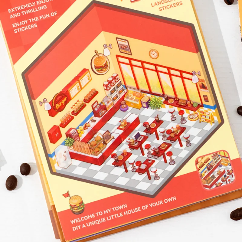 Mr Paper 20 unids/bolsa Dream Town Story Series libro de pegatinas de escenografía lindo almacenamiento de dibujos animados escena en miniatura pegatinas de cabina DIY mano