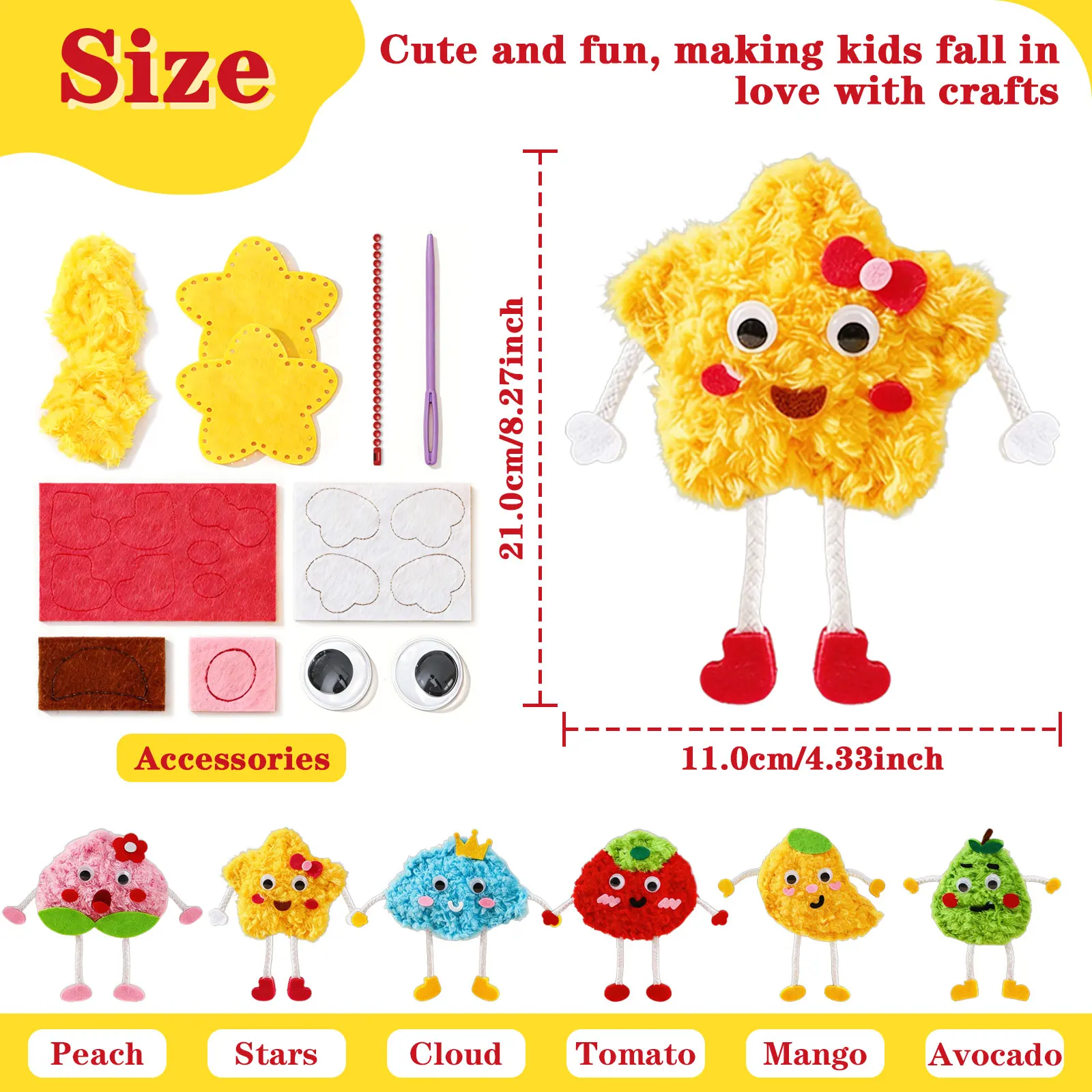 Sewing Kit for Beginners Easy DIY Projects Cute Cartoon Star Fruits Dolls Make Your Own Pendant Charms Birthday Gift Felt Crafts - view 3