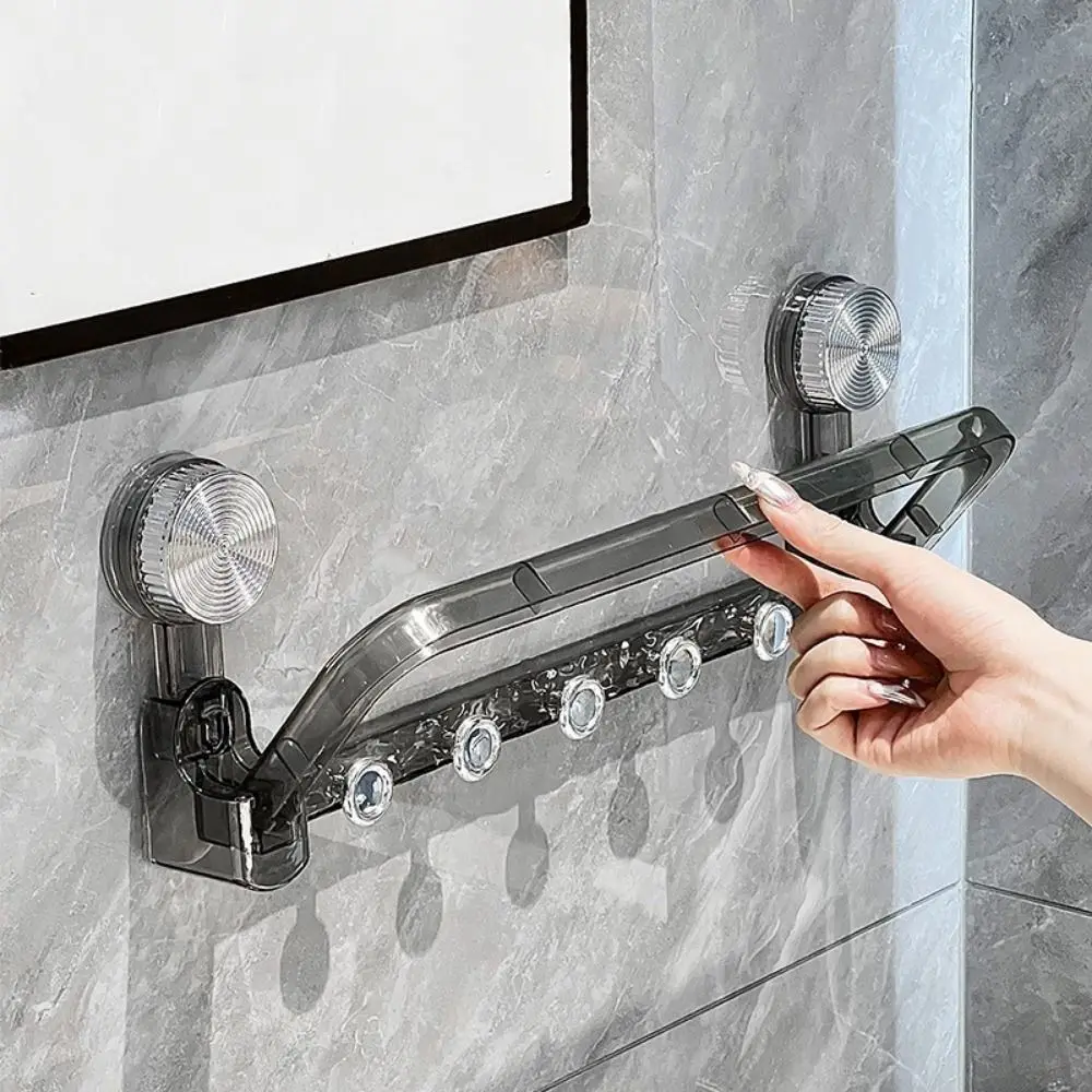 Plastic Suction Cup Storage Rack Wall Mounted Punch Free Towel Storage Rack with Hooks Space Saving Towel Bar Bathroom