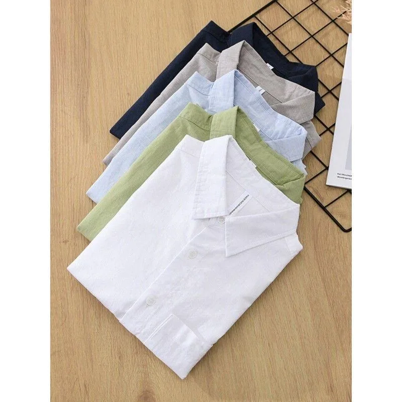 

High-End Linen Short-Sleeve Shirt Men's Summer Thin Casual Cotton Linen Men's Fashion Linen Fabric Collar Top Breathable Skin...