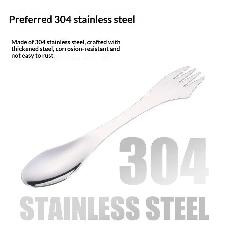 Food Grade 304 Stainless Steel 3 In 1 Spork With Serrated Edge For Outdoor Camping Picnic Daily Home Use