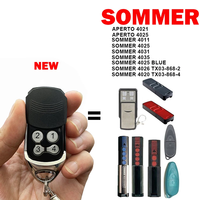 

SOMMER 4026 TX03-868-2 4020 TX03-868-4 4021 4025 4011 4031 Garage Door Remote Control 868MHz Rolling Code Handheld Transmitter