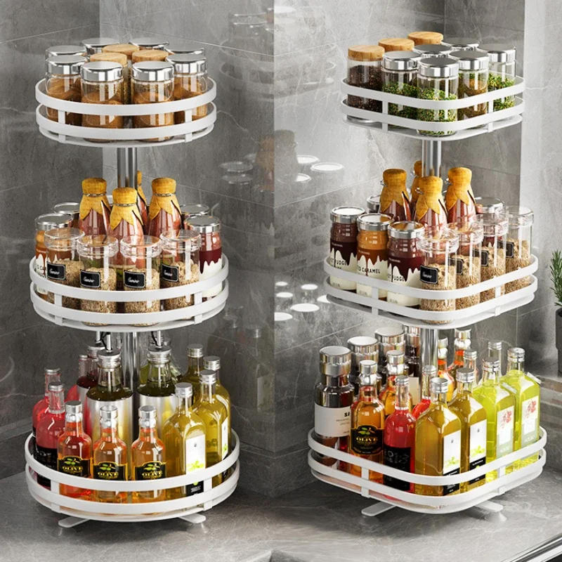 

Kitchen seasoning rack multifunctional household table top double-layer oil, salt, sauce and vinegar seasoning rotary storage