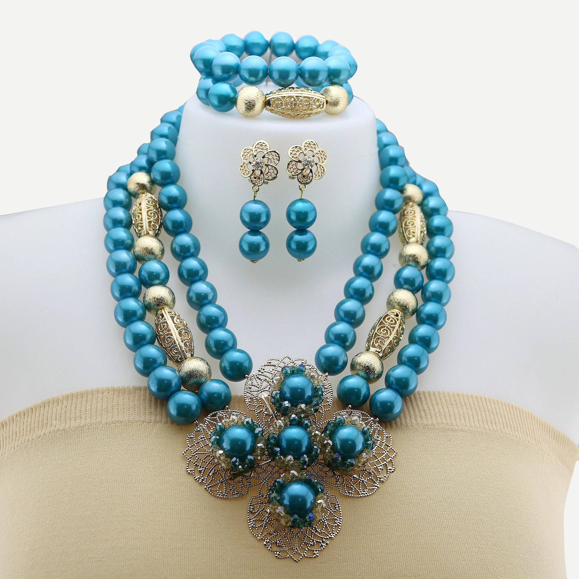 

3 Layers African Glue Beads Wedding Beads Jewelry Set African Beads Jewelry Sets Nigerian Wedding Jewelry