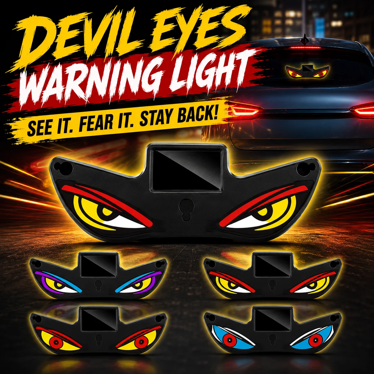 

Solar Powered Car Devil Eye Warning Light Led Dynamic Expression Neon Light For Car Window Anticollision Safety Decoration Light