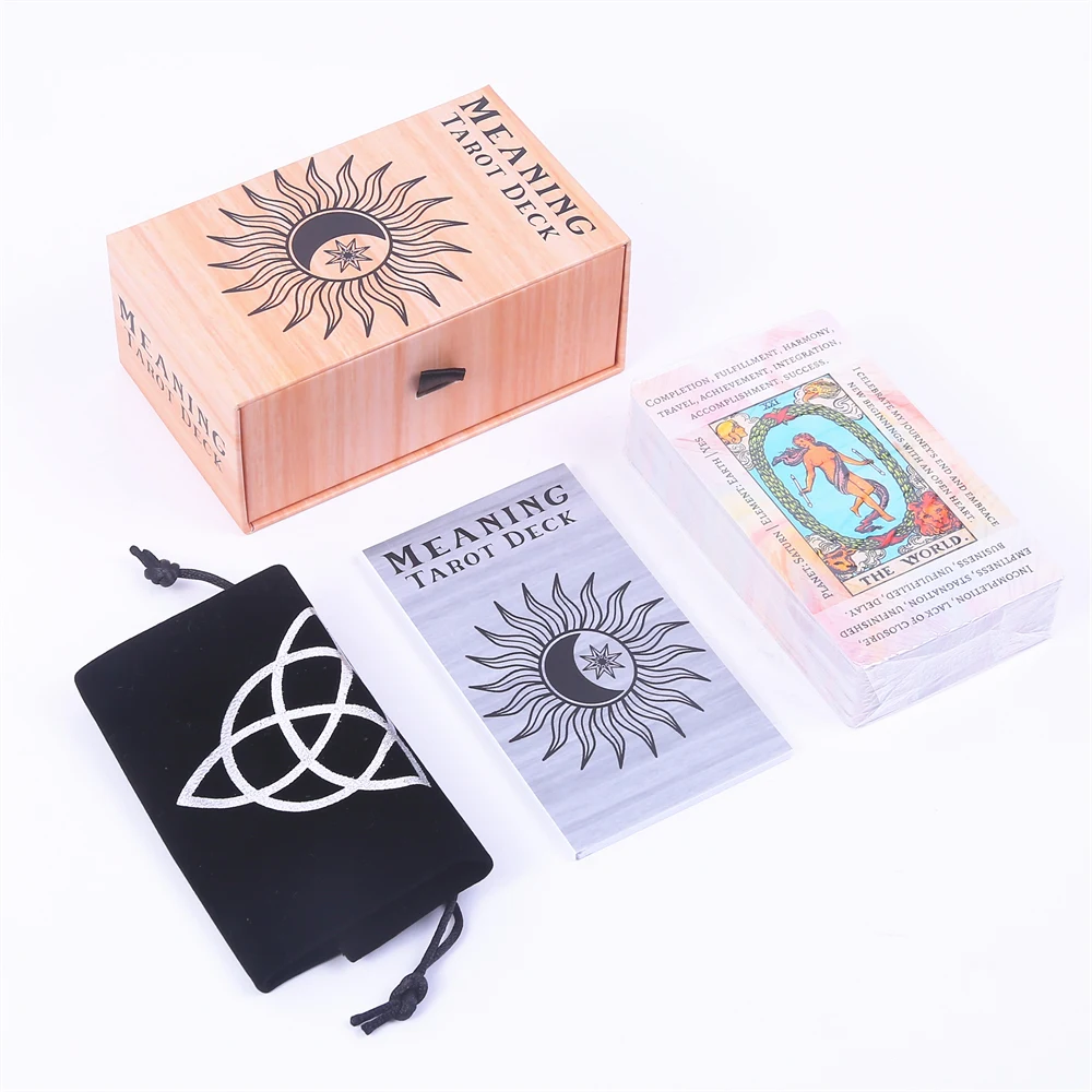 12*7cm Meaning Tarot Deck In Sliding Rigid Gift Box 78 Pcs Tarot Cards with Keywords on Them, Guidebook and Drawstring Pouch