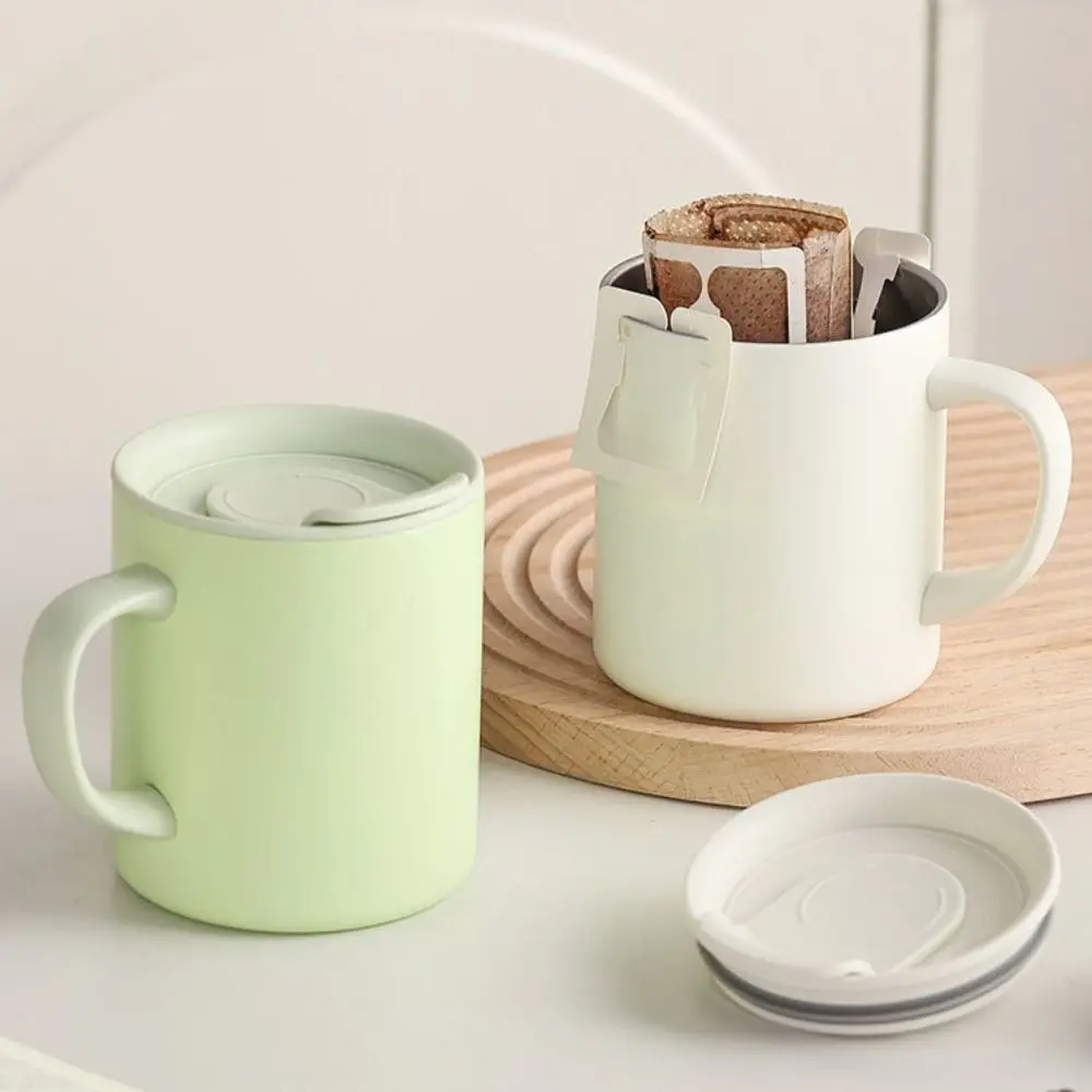 

Double-Walled Insulated Coffee Mug 300 ML Stainless Steel Thermos Cup Rotating Dust Cover with Scale Milk Cup Living Room