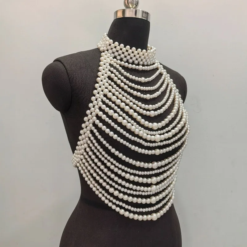 European and American trend heavy industry bead chest chain, wedding party performance body chain, high-quality bra chain view 3