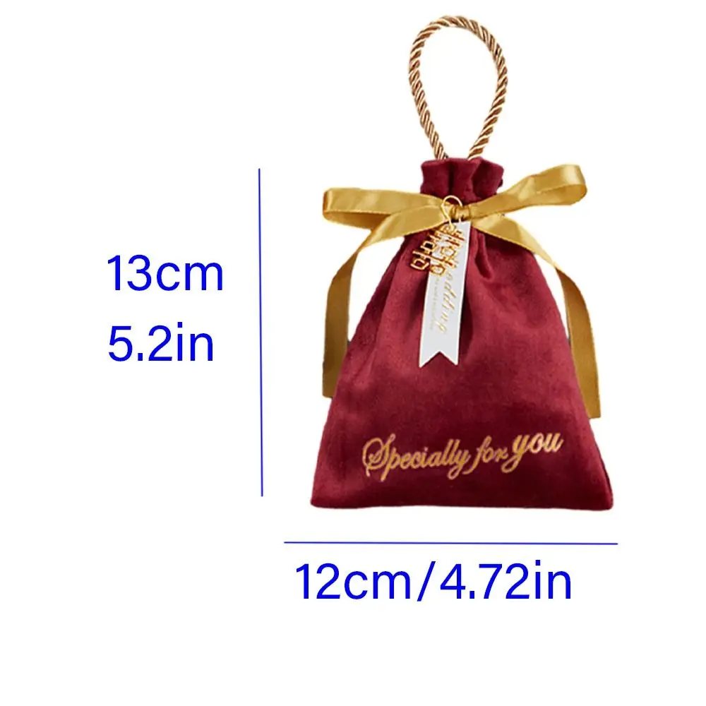 Velvet Ribbon Bow Drawstring Bag Satin Bow Festive Sugar Bag Ribbon Bowknot Handbag Letter Large Capacity Wedding DIY Candy Bag