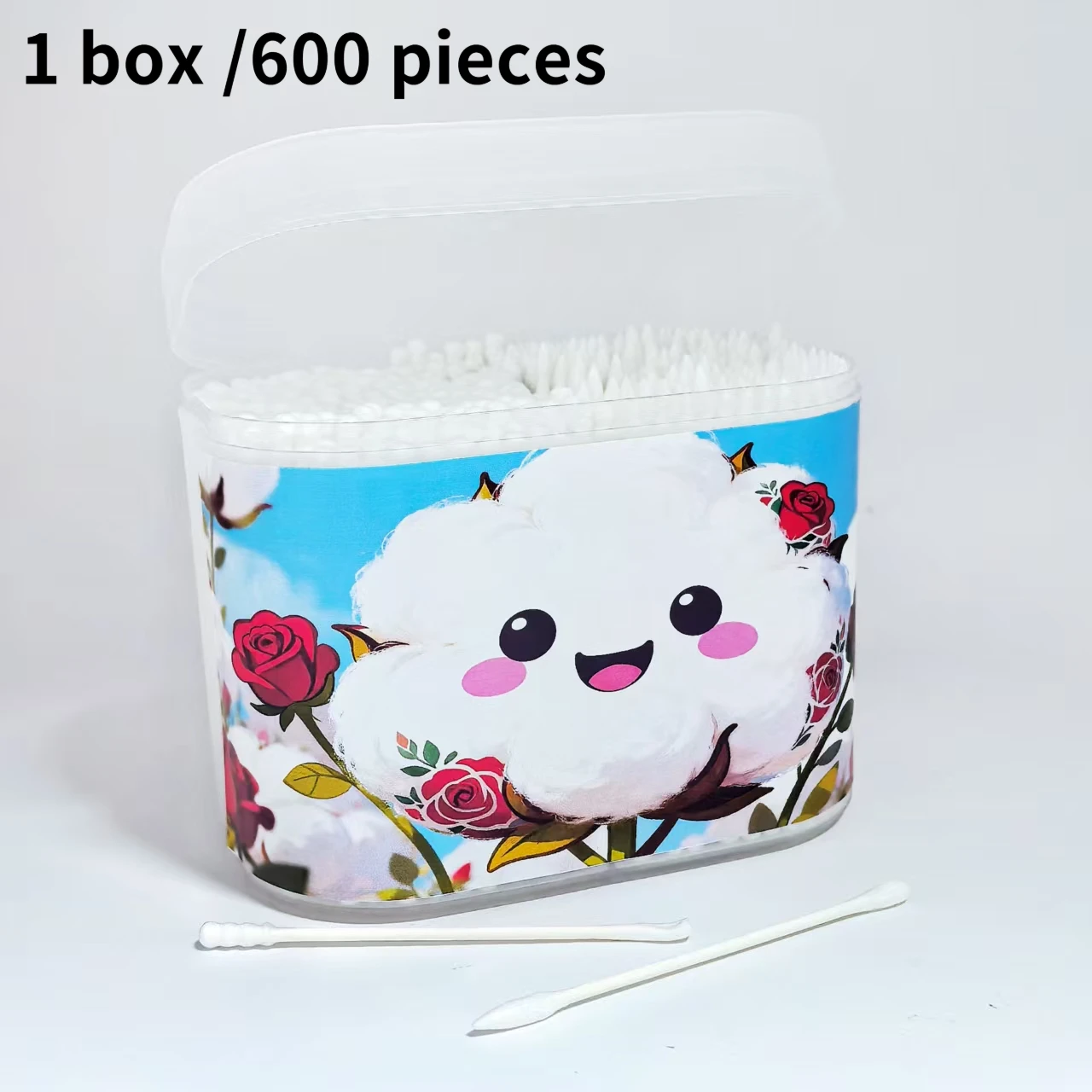 600개 창의적인 장미 테마 면봉 스틱, 양쪽 끝이 있는 디자인, 얇은 샤프트 나사형 양쪽 끝 면봉