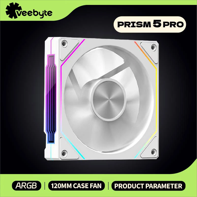 VEEBYTE PRISM 5 PRO Computer Chassis Fan 120mm 5V 3PIN ARGB 4 Pin PWM Quiet Cooling Fan 12V Large Air Volume 45.2CFM/600-1500RPM