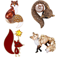 Rhinestone Fox Brooches for Women Unisex Cute Cartoon Animal Pins Banquet Party Backpack Gifts Jewelry Accessories
